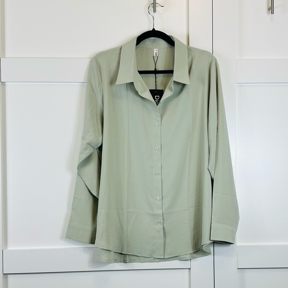 DIOSUN Blouse Shirt Style Soft Green Buttons L/S NWT NWT Sz L XL